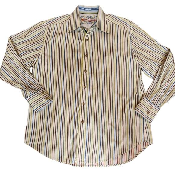 ROBERT GRAHAM COTTON MULTI COLOR STRIPED BUTTON DOWN SIZE MED - Picture 1 of 12